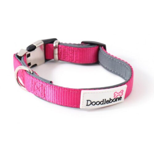 Bold hondenhalsband gewatteerd neon roze - Doodlebone